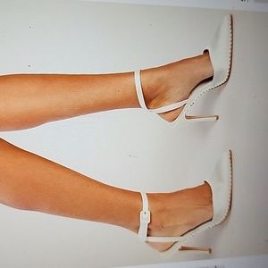 LULUS joshi white satin pearl studded pointy toe pumps